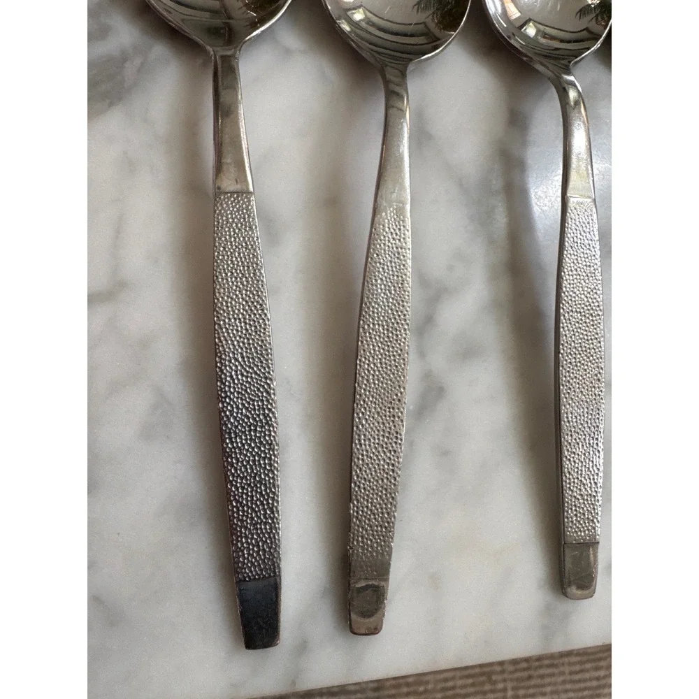 Wallace Silver Montisi Stainless Teaspoons Set of 7 Textured Glossy Taiwan